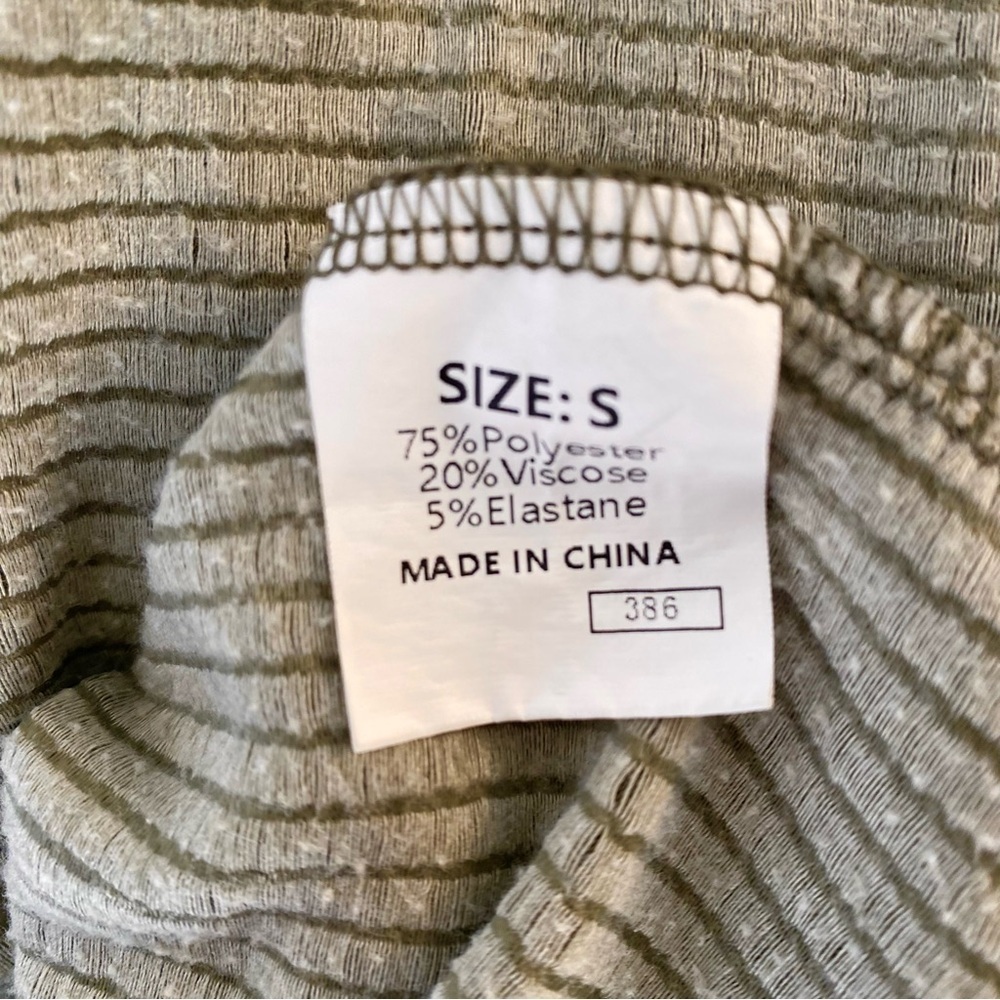 Textured Rib V-Neck Pocket Tee — Sage/Olive Stripe (Size S) - Picture 8 of 9